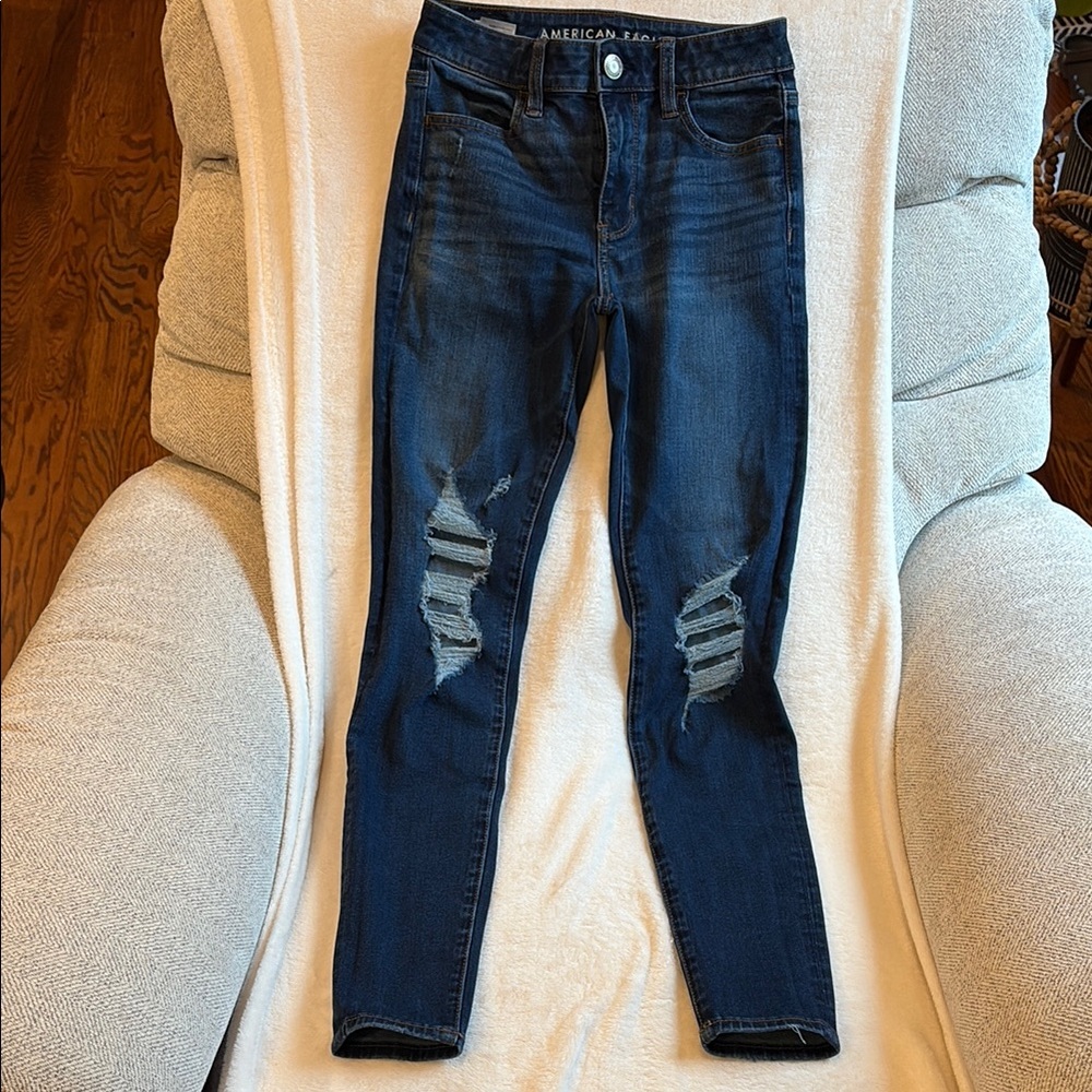 American Eagle Outfitters Blue Skinny Jeans with Subtle Distressing